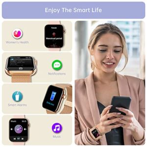 Smart Watches For Women, Bluetooth Call(Answer/Make Calls) Push Notifications For Android Iphones,Fitness Tracker Watch With Heart Rate,Pedometer,Voice Control,Waterproof (Pink+Lavender+White)