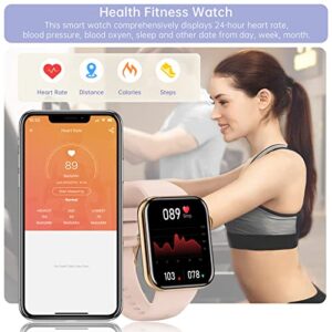 Smart Watches For Women, Bluetooth Call(Answer/Make Calls) Push Notifications For Android Iphones,Fitness Tracker Watch With Heart Rate,Pedometer,Voice Control,Waterproof (Pink+Lavender+White)