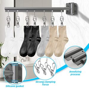 Lxoraziy Laundry Drying Rack Windproof Clothes Hangers with 7 Clips for Drying Socks, Aluminum Underwear Hanger Wall Mount, 180°Rotation, for Laundry, Balcony, Mudroom, Bedroom, Dark Grey Color