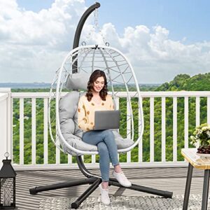 yitahome hanging egg chair with stand swing chair wicker indoor outdoor hammock egg chair with cushions 330lbs for patio, bedroom, garden and balcony, light gray