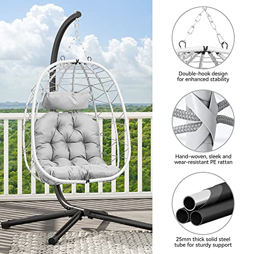 YITAHOME Hanging Egg Chair with Stand Swing Chair Wicker Indoor Outdoor Hammock Egg Chair with Cushions 330lbs for Patio, Bedroom, Garden and Balcony, Light Gray