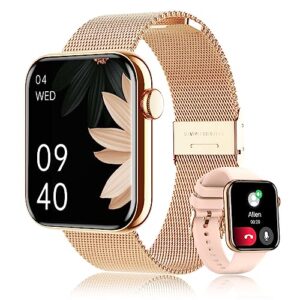 Smart Watch For Women,Bluetooth Call(Answer/Make Calls) Notifications Fitness Tracker With Heart Rate Pedometer Voice Control/ For Android iphones/Waterproof Long Battery life (Rose Gold Pink)