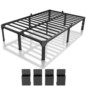 superay 14 inch metal bed frame queen size with mattress slide stopper - double black basic steel slats platform, easy assembly heavy duty noise free bedframes, no box spring needed