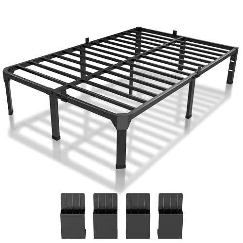 Superay 14 Inch Metal Bed Frame Queen Size with Mattress Slide Stopper - Double Black Basic Steel Slats Platform, Easy Assembly Heavy Duty Noise Free Bedframes, No Box Spring Needed