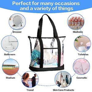 HAOGUAGUA Extra Large Clear Cosmetic Toiletry Bag, Large Clear Makeup Bag, Waterproof Transparent Plastic PVC Tote Shoulder Bag with Handles (BLACK)