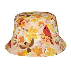 autumn maple leaf and cardinal berry acorns bucket hats for women men unisex summer fisherman hats teens sun protection cap packable trendy travel beach vacation cap