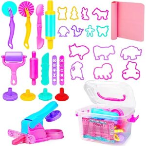 dough tool sets for kids toddlers,cute dough accessories with rolling pin dough mat storage box,party pack dough toys for kids age 2-4 3-5 4-8,educational toys gift for birthday christmas boys girls