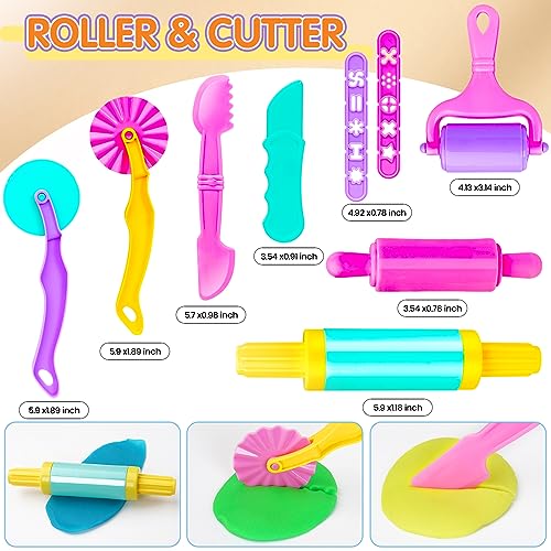 Dough Tool Sets for Kids Toddlers,Cute Dough Accessories with Rolling Pin Dough Mat Storage Box,Party Pack Dough Toys for Kids Age 2-4 3-5 4-8,Educational Toys Gift for Birthday Christmas Boys Girls