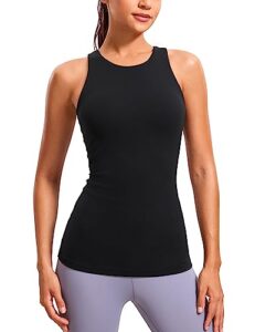 crz yoga butterluxe womens racerback high neck tank top - with built in bra workout padded yoga athletic camisole black small