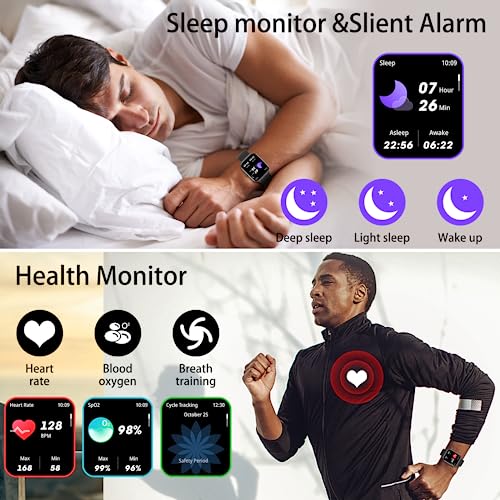 Smart Watch for Men with Bluetooth Dail Calls Speaker, 2023 Newest 1.96'' Touch Screen Smart Watch for Android iOS Phones with Waterproof Sport Step Calories Heart Rate Stress Monitor Sleep Tracking