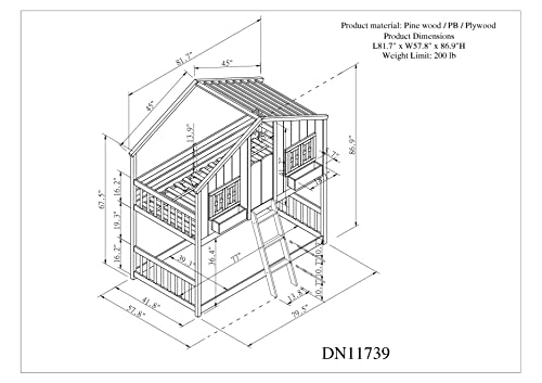 ERYE Twin Over Twin House Bunk Bed with Roof,Window, Window Box and Window Door,Twin Size Wooden Bunk Bed with Safety Guardrails and Ladder for Kids Children Teens Boys and Girls,White