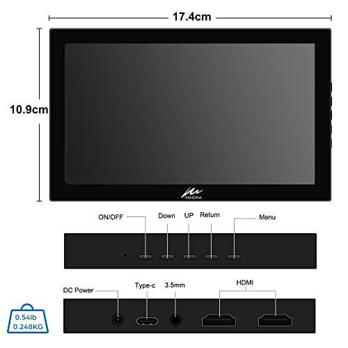 Kenowa Portable Monitor Touchscreen, 7 inch Small Monitor HD 1024x600 Mini Display Dual HDMI Port External Monitor for Raspberry Pi Laptop PC Phone Xbox PS4/5 Switch Built-in Speakers