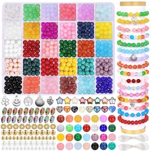 diydec 671pcs glass beads bracelet making kits 30 colors 8mm crystal beads for jewelry making round gemstone stone beads with rondelle spacer beads diy crafts for girls adults