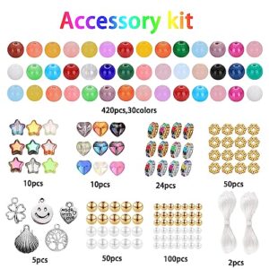 DIYDEC 671pcs Glass Beads Bracelet Making Kits 30 Colors 8mm Crystal Beads for Jewelry Making Round Gemstone Stone Beads with Rondelle Spacer Beads DIY Crafts for Girls Adults