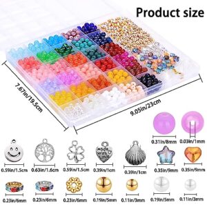 DIYDEC 671pcs Glass Beads Bracelet Making Kits 30 Colors 8mm Crystal Beads for Jewelry Making Round Gemstone Stone Beads with Rondelle Spacer Beads DIY Crafts for Girls Adults