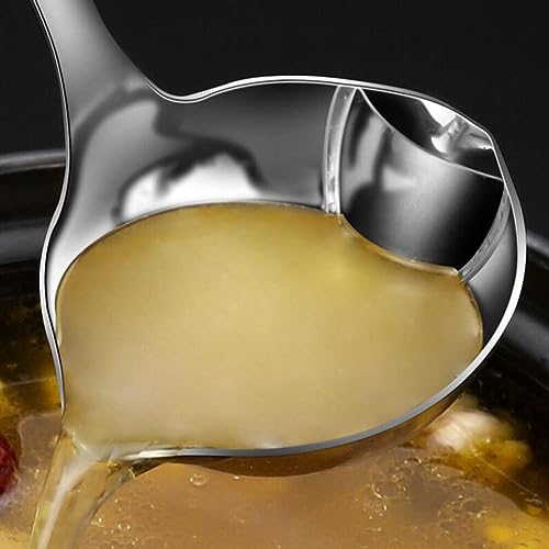 Luxshiny Oil Separator Soup Ladle, Stainless Steel Gravy Food Fat Separator Skimmer Spoon Grease Strainer Separater for Home Kitchen and Cooking