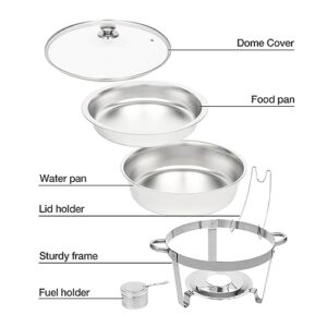 Restlrious Chafing Dish Buffet Set 4 Pack, 7.5 QT Stainless Steel Round Chafers and Buffet Warmers Set with Glass Viewing Lid and Lid Holder, Food Warmer for Catering, Party, Wedding, Banquet, Events