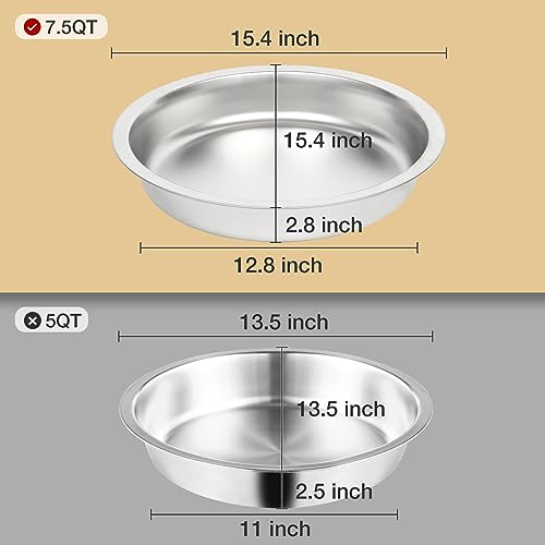 Restlrious Chafing Dish Buffet Set 4 Pack, 7.5 QT Stainless Steel Round Chafers and Buffet Warmers Set with Glass Viewing Lid and Lid Holder, Food Warmer for Catering, Party, Wedding, Banquet, Events