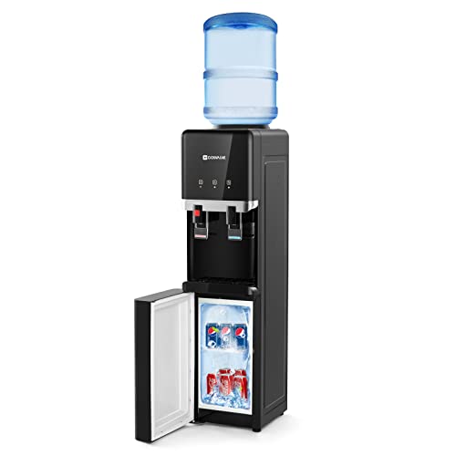 COSVALVE Water Cooler Dispenser, 5 Gallon Top Loading Hot/Cold Water Cooler, Compression Refrigeration w/Freezer Cabinet, Child Safety Lock for Home Office, Apartment, Dorm