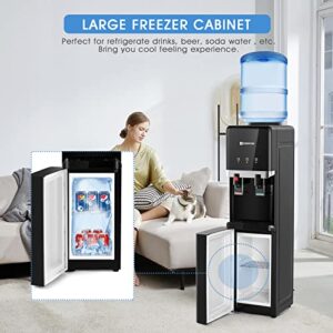 COSVALVE Water Cooler Dispenser, 5 Gallon Top Loading Hot/Cold Water Cooler, Compression Refrigeration w/Freezer Cabinet, Child Safety Lock for Home Office, Apartment, Dorm