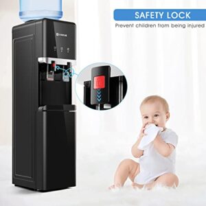 COSVALVE Water Cooler Dispenser, 5 Gallon Top Loading Hot/Cold Water Cooler, Compression Refrigeration w/Freezer Cabinet, Child Safety Lock for Home Office, Apartment, Dorm