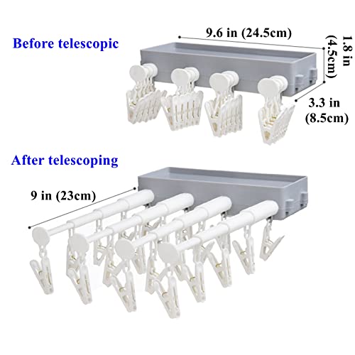 Cuzlarmul Socks Drying Rack, 20 Clips Wall Mountable and Foldable Clothes Drying Rack for Indoor Use, Retractable Clothes Rack Suitable for Socks, Underwear, Towels, Bras, Lingerie, White