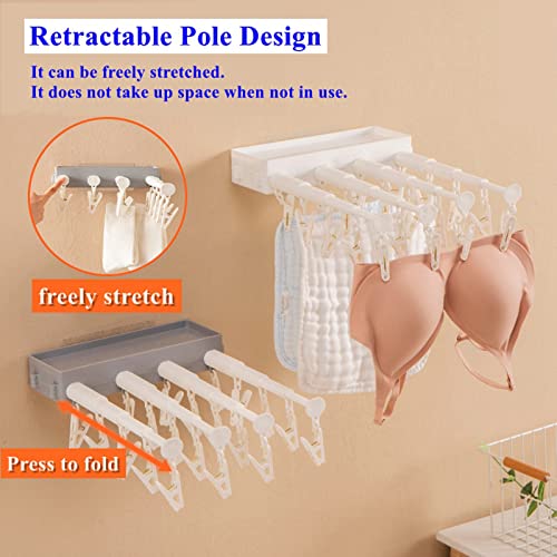 Cuzlarmul Socks Drying Rack, 20 Clips Wall Mountable and Foldable Clothes Drying Rack for Indoor Use, Retractable Clothes Rack Suitable for Socks, Underwear, Towels, Bras, Lingerie, White