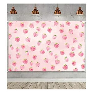 MAQTT Pink Strawberry Backdrop for Girls Birthday Party Decoration Strawberry Photography Background Baby Shower Supplies Cake Table Decor Wall Paper Photo Props 5x3ft