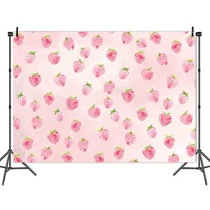 MAQTT Pink Strawberry Backdrop for Girls Birthday Party Decoration Strawberry Photography Background Baby Shower Supplies Cake Table Decor Wall Paper Photo Props 5x3ft