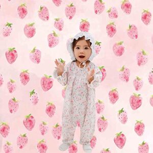 MAQTT Pink Strawberry Backdrop for Girls Birthday Party Decoration Strawberry Photography Background Baby Shower Supplies Cake Table Decor Wall Paper Photo Props 5x3ft