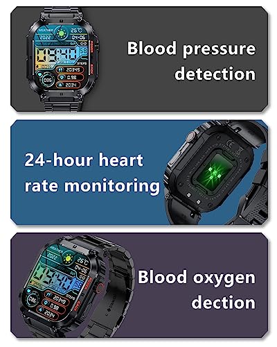 PODOEIL Military Smart Watch for Men with Bluetooth Calling, 100+ Sports Modes Activity Tracker Watch for iPhone Samsung Android, 1.96" HD Smartwatch with Health Monitor Sleep Monitor (Space Grey)