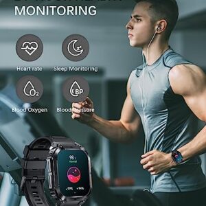 PODOEIL Military Smart Watch for Men with Bluetooth Calling, 100+ Sports Modes Activity Tracker Watch for iPhone Samsung Android, 1.96" HD Smartwatch with Health Monitor Sleep Monitor (Space Grey)