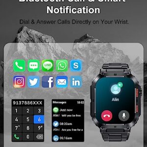 PODOEIL Military Smart Watch for Men with Bluetooth Calling, 100+ Sports Modes Activity Tracker Watch for iPhone Samsung Android, 1.96" HD Smartwatch with Health Monitor Sleep Monitor (Space Grey)