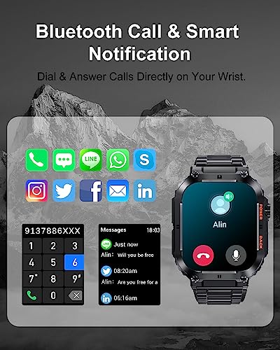 PODOEIL Military Smart Watch for Men with Bluetooth Calling, 100+ Sports Modes Activity Tracker Watch for iPhone Samsung Android, 1.96" HD Smartwatch with Health Monitor Sleep Monitor (Space Grey)