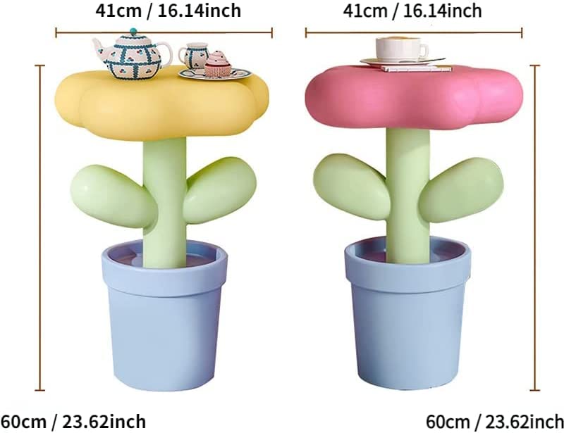 BAUBUY Creative Tulip Coffee Table Flower Shape Decorative Small Side Table 60 * 41cm Resin Sofa End Table for Living Room Balcony Bedroom Furniture