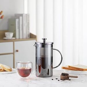 SIXAQUAE French press Coffee Maker Heat Resistant Durable Borosilicate Black Glass 12oz