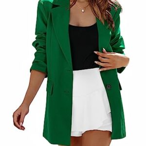 MASCOMODA Casual Blazer Jackets for Women 2023 Fall Long Sleeve Open Front Button Work Office Suit Jacket with Pockets(Green,X-Large)