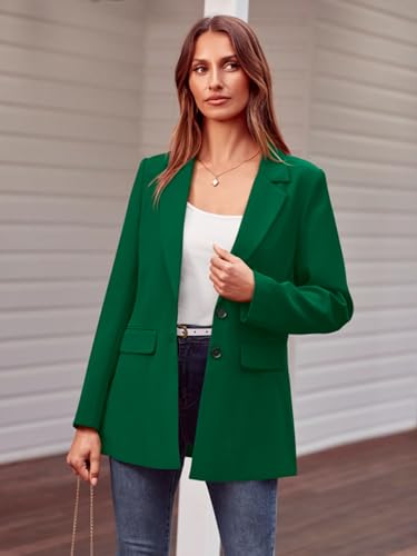 MASCOMODA Casual Blazer Jackets for Women 2023 Fall Long Sleeve Open Front Button Work Office Suit Jacket with Pockets(Green,X-Large)