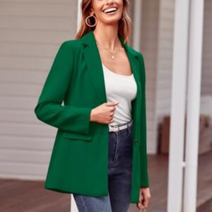 MASCOMODA Casual Blazer Jackets for Women 2023 Fall Long Sleeve Open Front Button Work Office Suit Jacket with Pockets(Green,X-Large)