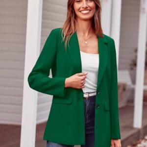 MASCOMODA Casual Blazer Jackets for Women 2023 Fall Long Sleeve Open Front Button Work Office Suit Jacket with Pockets(Green,X-Large)