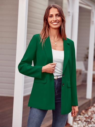 MASCOMODA Casual Blazer Jackets for Women 2023 Fall Long Sleeve Open Front Button Work Office Suit Jacket with Pockets(Green,X-Large)