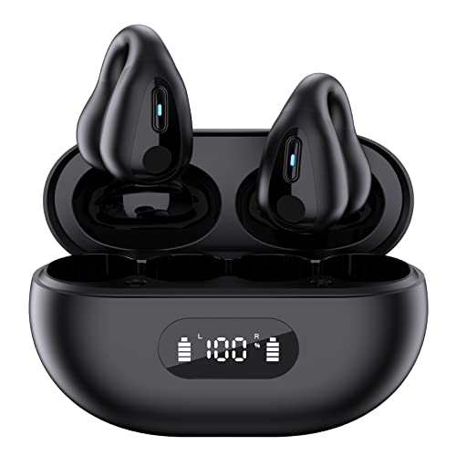 Ear Clips Wireless Bluetooth Earbuds Ear-Clip Bone Conduction Headphones Headset Open Ear Clip on Headphone Clip Type Bluetooth Bone Earphones Sports Earrings Cycling Running Earbuds Noise Cancelling