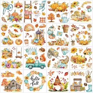 satinior 16 sheets fall rub on transfers for crafts and furniture maple leaf pumpkin stickers rub on decals for scrapbook diy wood fabric journal dairy envelope crafts, 5.9 x 5.9 inch