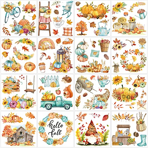 SATINIOR 16 Sheets Fall Rub on Transfers for Crafts and Furniture Maple Leaf Pumpkin Stickers Rub on Decals for Scrapbook DIY Wood Fabric Journal Dairy Envelope Crafts, 5.9 x 5.9 Inch