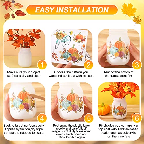 SATINIOR 16 Sheets Fall Rub on Transfers for Crafts and Furniture Maple Leaf Pumpkin Stickers Rub on Decals for Scrapbook DIY Wood Fabric Journal Dairy Envelope Crafts, 5.9 x 5.9 Inch