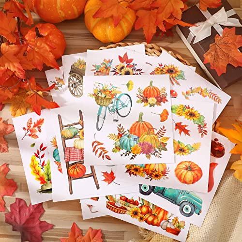 SATINIOR 16 Sheets Fall Rub on Transfers for Crafts and Furniture Maple Leaf Pumpkin Stickers Rub on Decals for Scrapbook DIY Wood Fabric Journal Dairy Envelope Crafts, 5.9 x 5.9 Inch
