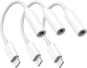 esbeecables lightning to 3.5 mm headphone adapter for iphone,3pack [apple mfi certified] iphone jack audio aux dongle converter compatible iphone14 13 12 11 xs xr x 8 7,all ios, white