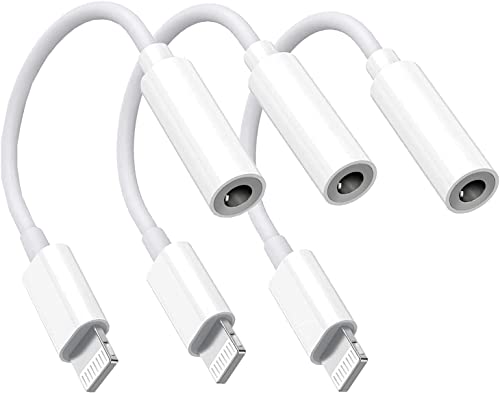 esbeecables Lightning to 3.5 mm Headphone Adapter for iPhone,3Pack [Apple MFi Certified] iPhone Jack Audio Aux Dongle Converter Compatible iPhone14 13 12 11 XS XR X 8 7,All iOS, White