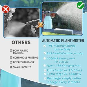 0.53Gal/2L Electric Spray Bottle Plant Mister for Indoor/Outdoor Plants,Garden Rechargeable Automatic Plant Mister Spray Bottle,Watering Can with Adjustable Spout,Fertilizing,Cleaning (Blue)