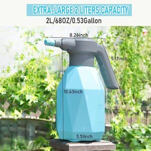 0.53Gal/2L Electric Spray Bottle Plant Mister for Indoor/Outdoor Plants,Garden Rechargeable Automatic Plant Mister Spray Bottle,Watering Can with Adjustable Spout,Fertilizing,Cleaning (Blue)